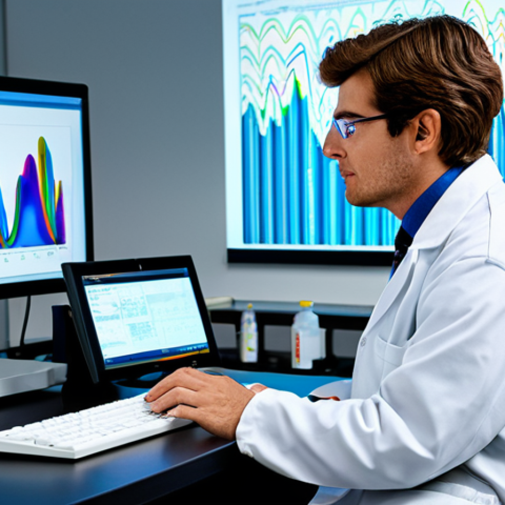 Neuroscience Lab**
A brightly lit neuroscience lab, featuring modern equipment used for brainwave research. A scientist, fully clothed in a lab coat, is analyzing data on a computer screen. Background includes colorful brainwave visualizations. Safe for work, appropriate content, professional, fully clothed, perfect anatomy, natural proportions, high quality.
**