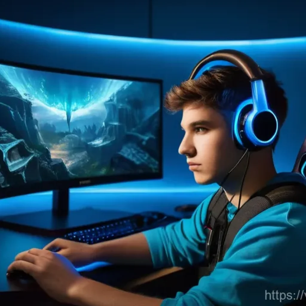 뇌파 기술을 이용한 게임 개발 - **Prompt:** A young, focused gamer, appearing to be in their late teens or early twenties, sits in a...