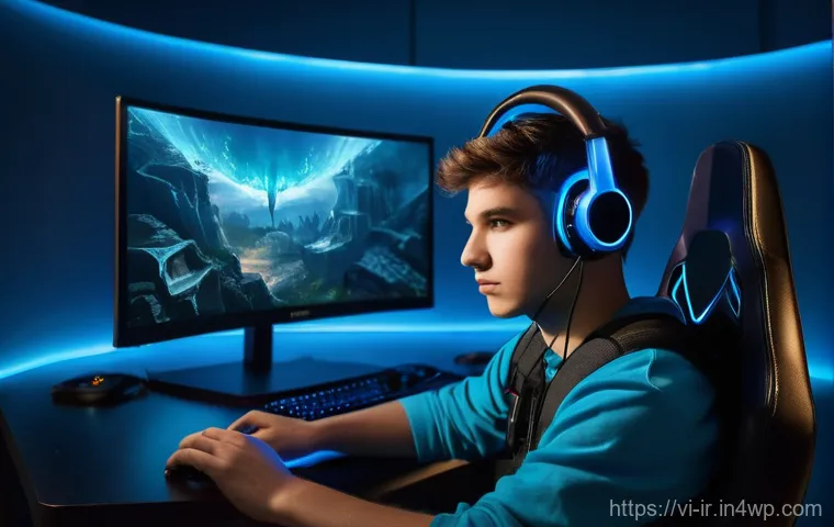 뇌파 기술을 이용한 게임 개발 - **Prompt:** A young, focused gamer, appearing to be in their late teens or early twenties, sits in a...