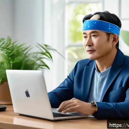 Home 32 실시간 뇌파 모니터링의 필요성 - A modern healthcare setting showing a Vietnamese middle-aged man wearing a sleek, wireless EEG headb...
