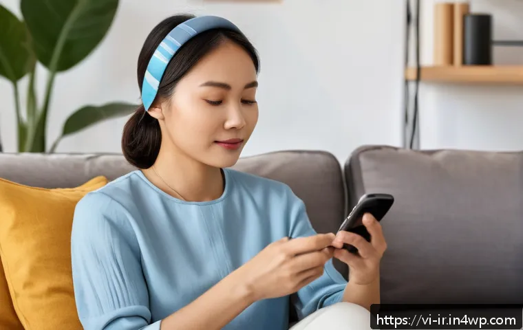 뇌파 모니터링 기술의 장단점 - A modern Vietnamese woman in her 30s wearing a sleek wireless EEG headband device styled as a comfor...